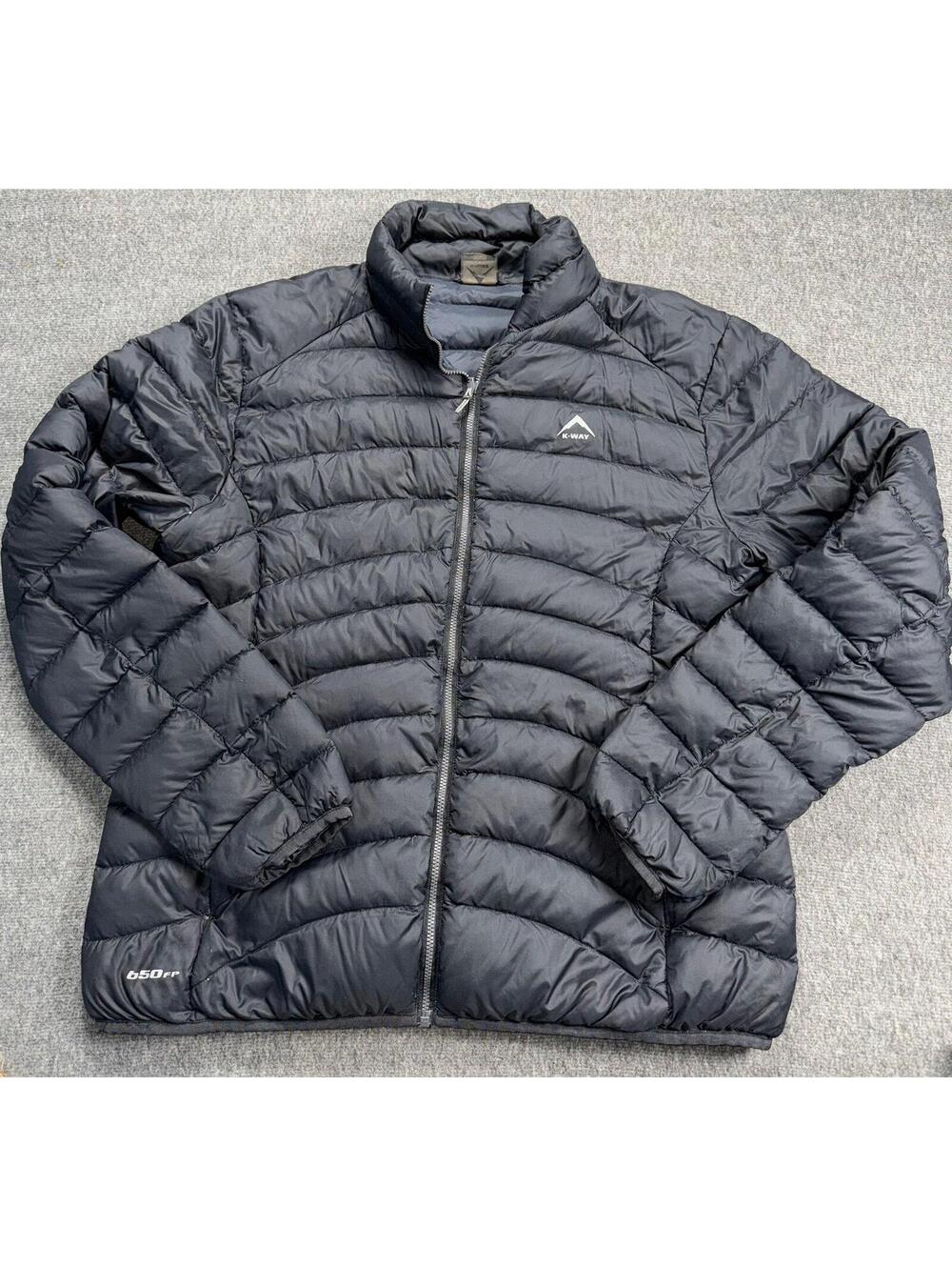 K-Way Jacket Women’s L Black 650fp Duck Down Filled Puffer Coat Zip Hiking